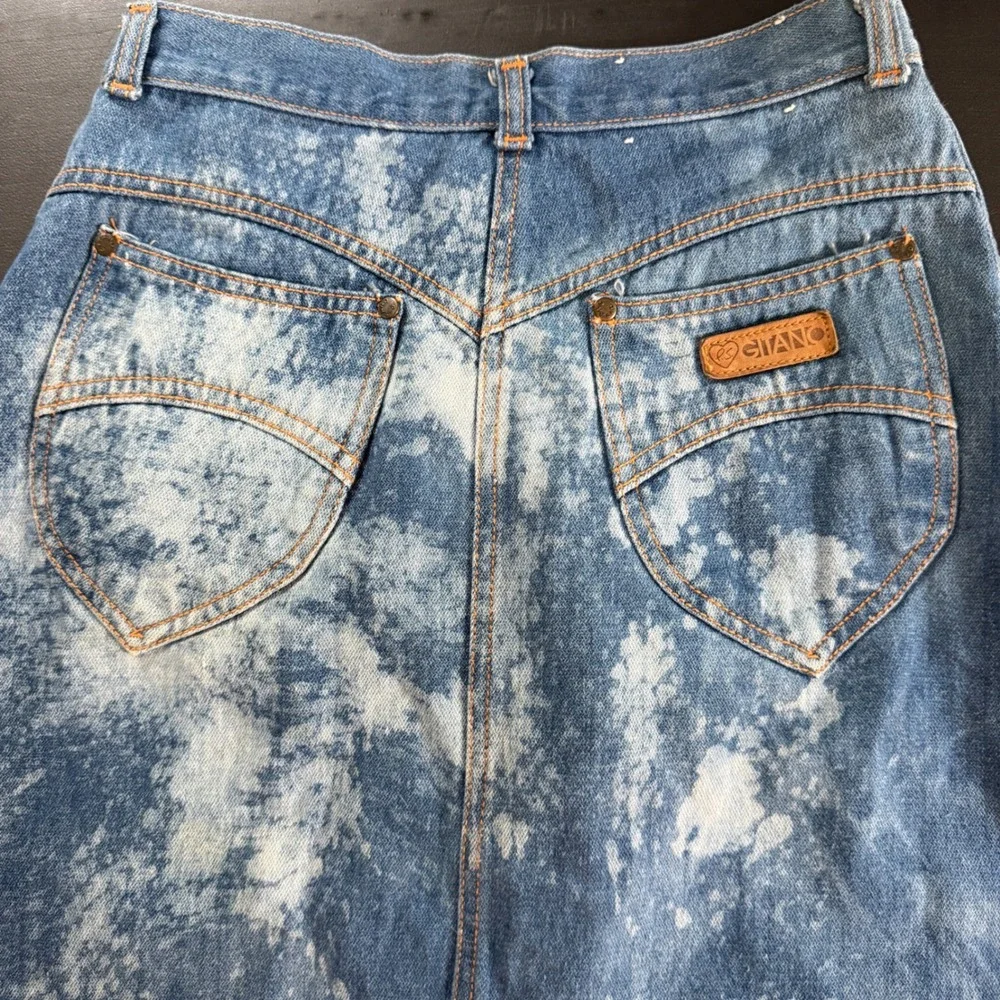 Gitano Vintage Acid Wash Denim Midi Skirt Blue 100% Cotton Made in Brazil 10/11‎